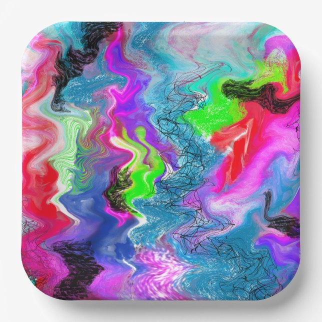 Marble Colorful Fluid Art   Paper Plates (Front)