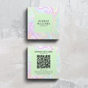 Marble Colorful Rainbow QR Code Liquid Boho Square Business Card