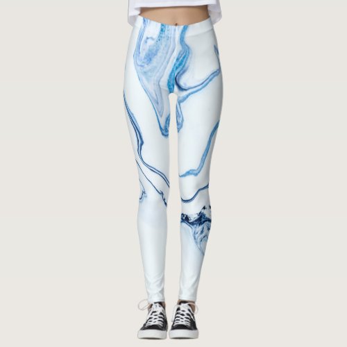 Marble Colors Blues And White Leggings