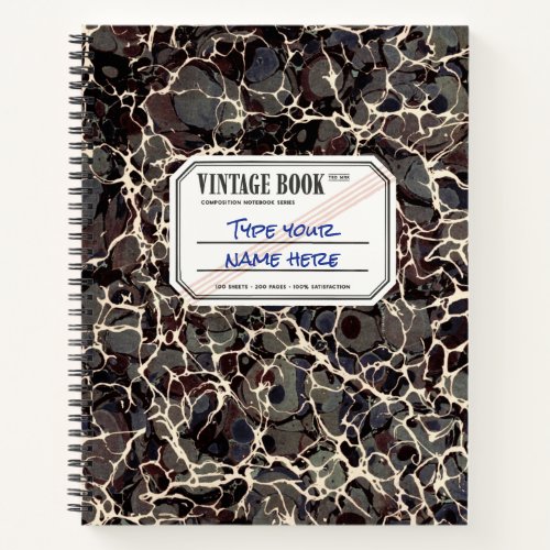 Marble Composition Notebook Black Custom Label
