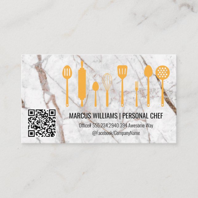 Marble | Cooking Utensils | QR Scan Label Business Card (Front)