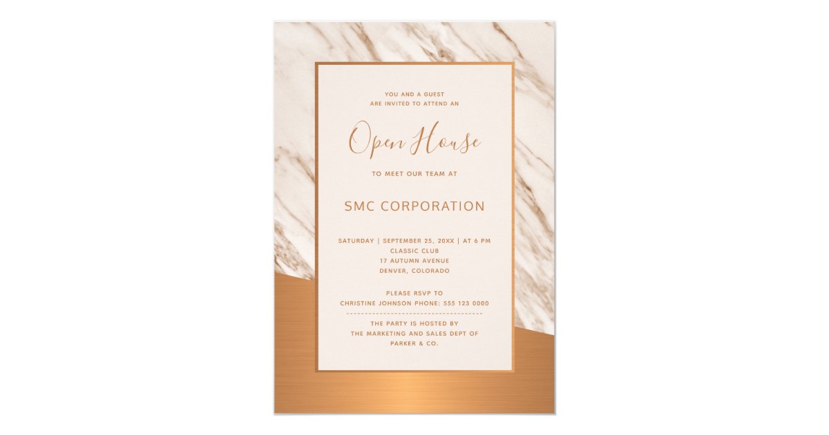 Marble Copper Formal Corporate Open House Invitation Zazzle Com