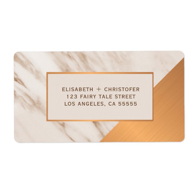 Marble copper geometric wedding return address label (Front)