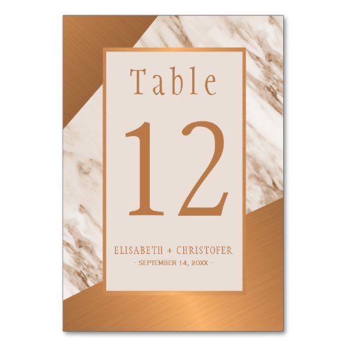 Marble copper glam geometric wedding table number