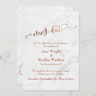 Marble Copper Postponed Wedding "New Date" Invitation