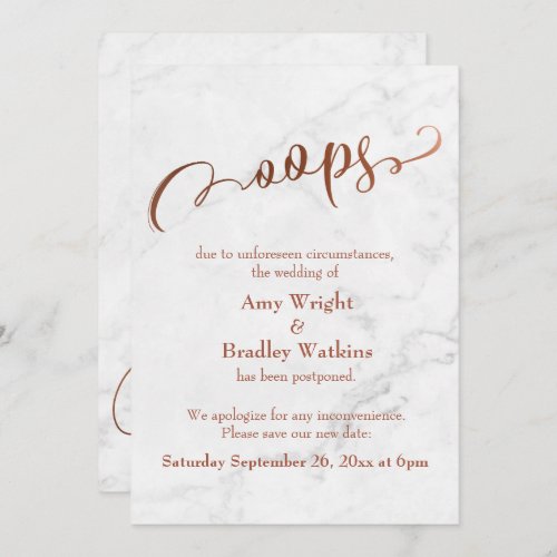 Marble Copper Postponed Wedding Oops Update Invitation