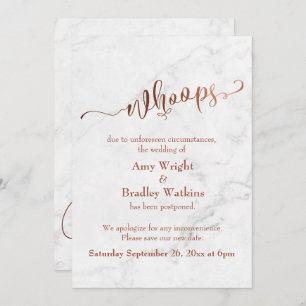 Marble Copper Postponed Wedding "Whoops!" Update Invitation