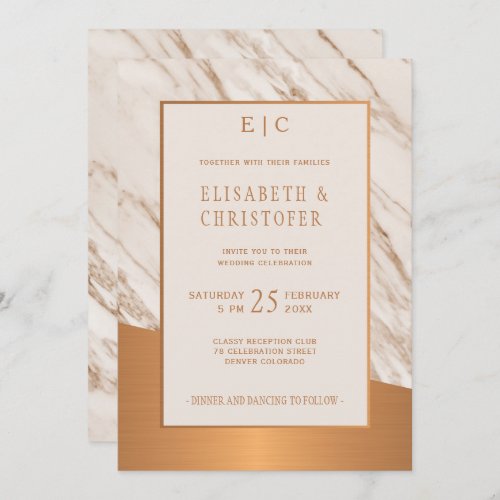 Marble copper simple elegant classy wedding invite