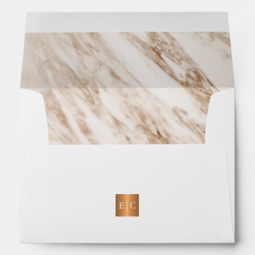 Marble copper taupe and beige tan wedding monogram envelope