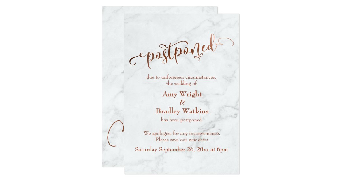 marble copper typography postponed wedding invitation create graduation invitations free