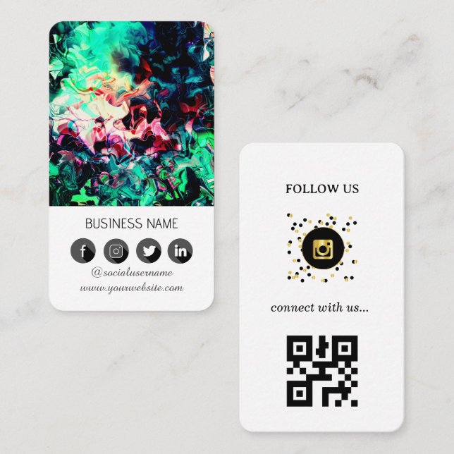 Marble design -Social Media QR Code  Business Card (Front/Back)