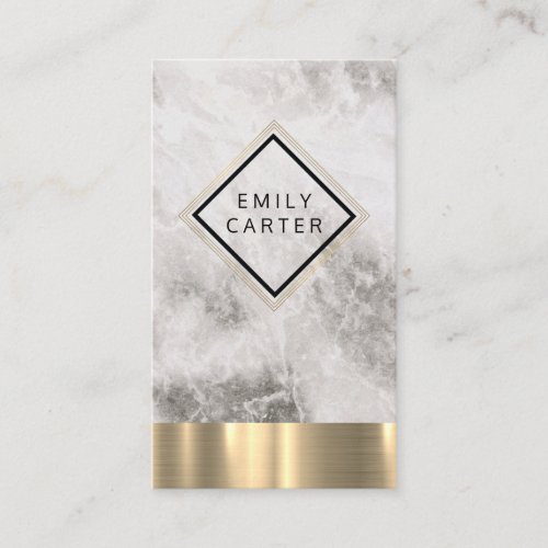 Marble Diamond Border Gold Lines Business Card