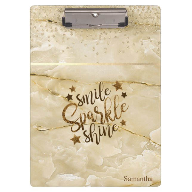 Marble, Diamonds,Smile Sparkle Shine -Personalized Clipboard (Front)