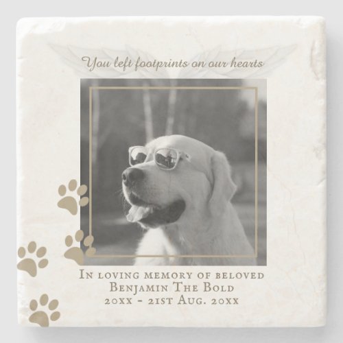 Marble Dog Memorial Photo Plaque Angel Wings Stone Coaster
