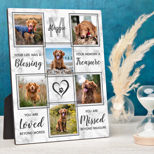 Marble Dog Pet Memorial Photo Collage Keepsake Plaque (Creator Uploaded)