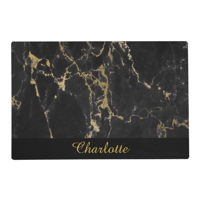 MARBLE DOUBLE SIDED BLACK GOLD PERSONALISED  PLACEMAT (Front)