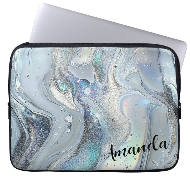 Marble Dreams in Blue Laptop Sleeve (Front)