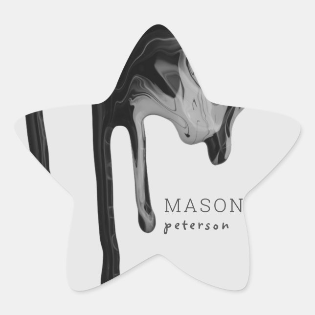 Marble Dripping Modern Black Gray Seamless Star Sticker (Front)