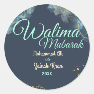 Marble Dusty Blue Walima Islamic Wedding Classic Round Sticker
