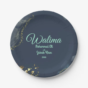 Marble Dusty Blue Walima Islamic Wedding Paper Plates