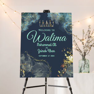 Marble Dusty Blue Walima Islamic Wedding Welcome Foam Board