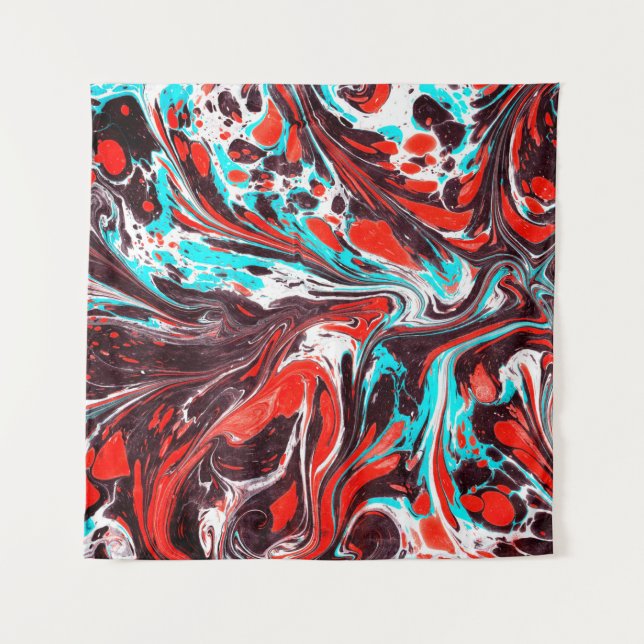 marble ebru colorful acrylic pouring pattern backg tapestry (Front)