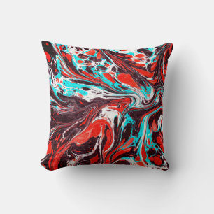 marble ebru colorful acrylic pouring pattern backg throw pillow