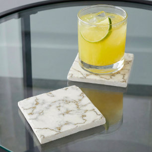 Marble effect gold and white stone coaster