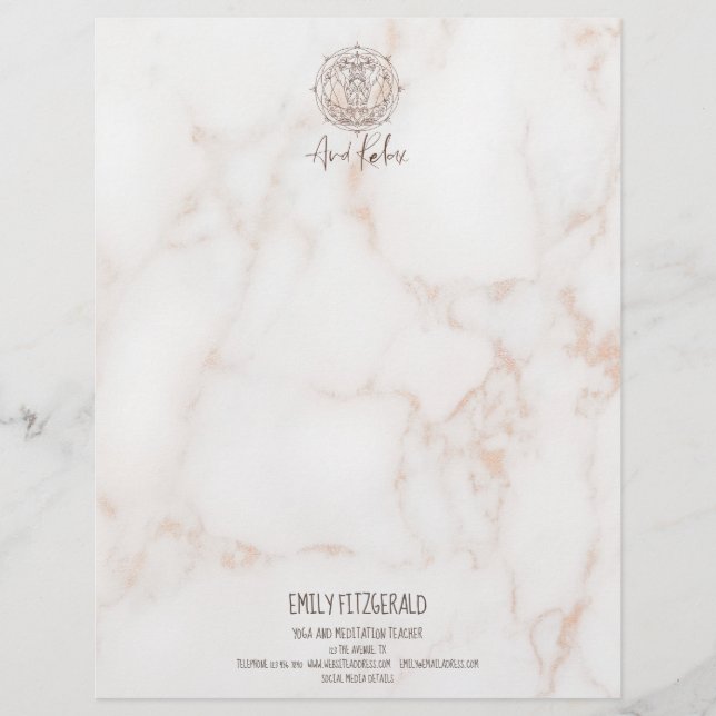 Marble Effect Meditation Mandala And Relax Quote Letterhead (Front)