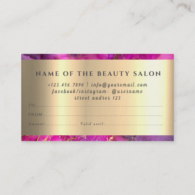 Marble Elegant White Faux Gold Beauty Gift Card (Back)