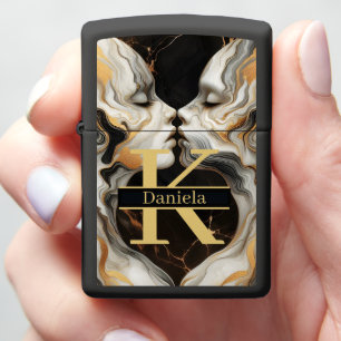 Marble Embrace: Soul's Golden Convergence Zippo Lighter