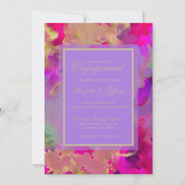 Marble engagement purple, gold, pink custom   save the date (Front)