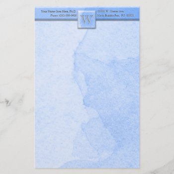 Marble Etched Monogram (blue) Stationery by ShopTheWriteStuff at Zazzle