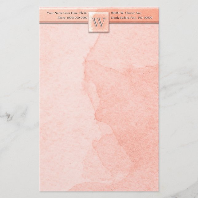 Marble Etched Monogram (Pink) Stationery (Front)