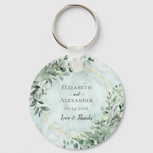 Marble Eucalyptus Greenery Geometric Wedding Favor Keychain