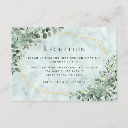 Marble Eucalyptus Greenery Gold Wedding Reception Enclosure Card