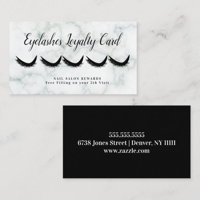 Marble Eyelashes Reward Loyalty  Business Card (Front/Back)