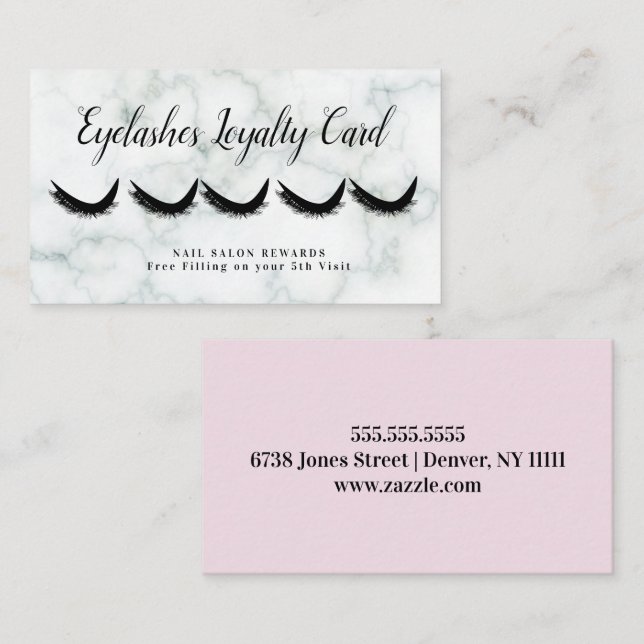 Marble Eyelashes Reward Loyalty Pink Business Card (Front/Back)