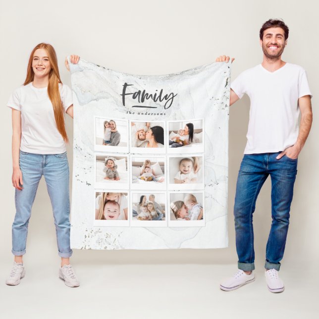 Marble family multi photo photograph print fleece blanket (In Situ)