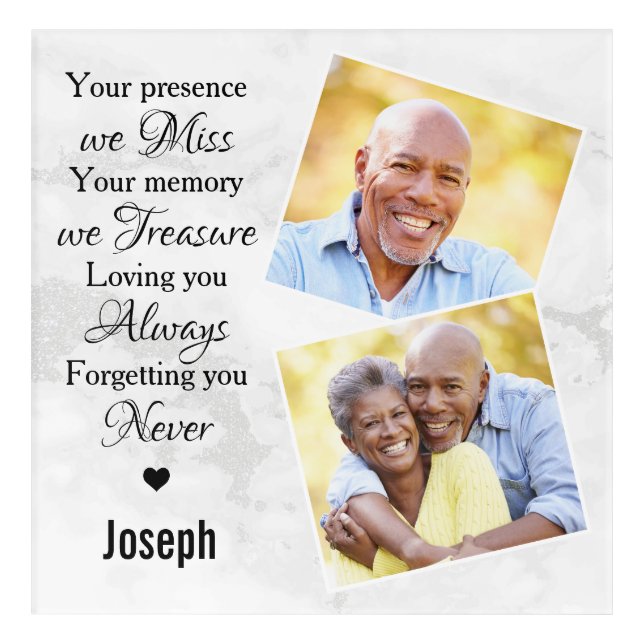 Marble Family Photo Sympathy Memorials Keepsake Acrylic Print (Front)