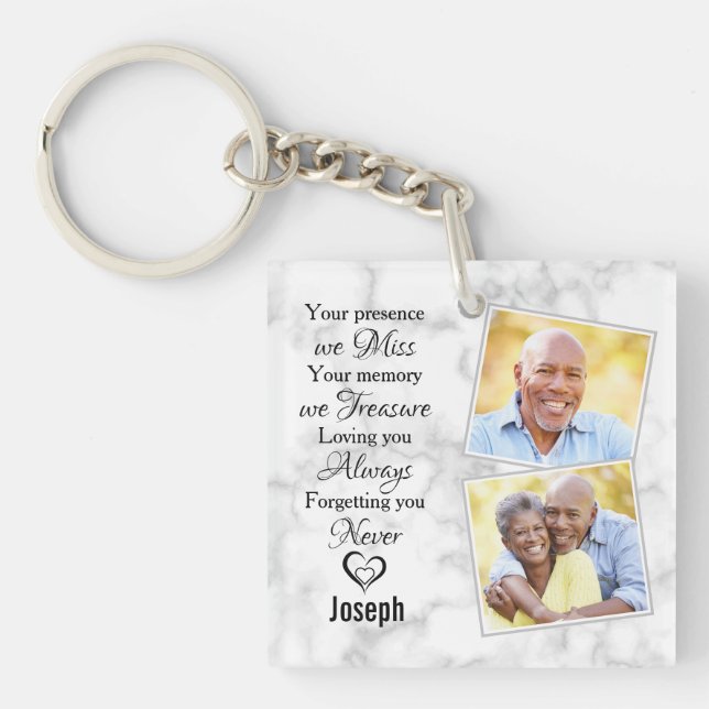 Marble Family Photo Sympathy Memorials Keepsake Keychain (Front)