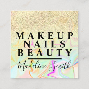 Marble Faux Glitter Holograph Makeup Artist Nail Square Business Card