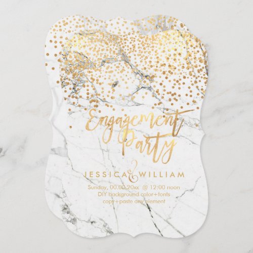 Marble Faux Gold Confetti Engagement Invitation