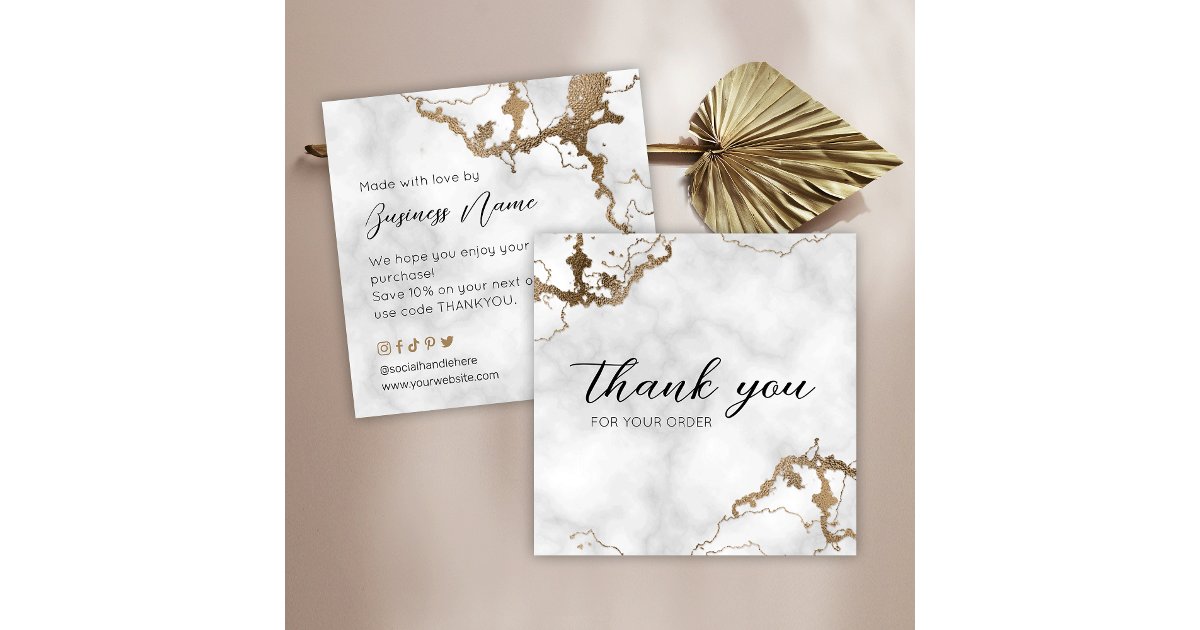 Marble Faux Gold Elegant Thank You For Purchase Square Business Card ...