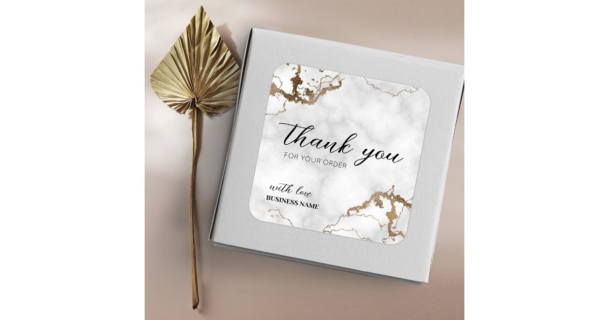 Marble Faux Gold Elegant Thank You For Purchase Square Sticker | Zazzle