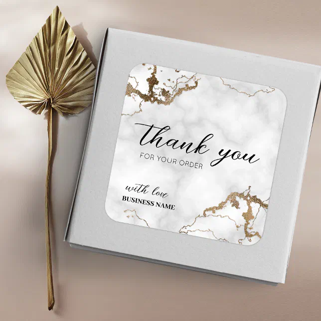 Marble Faux Gold Elegant Thank You For Purchase Square Sticker | Zazzle