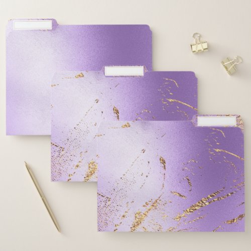 Marble faux gold foil shimmer purple trendy modern file folder