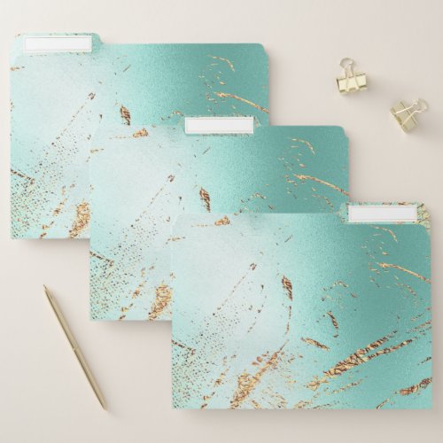 Marble faux gold foil shimmer teal trendy modern file folder