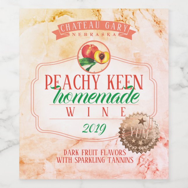 Marble faux gold seal homemade PEACH personalized Wine Label (Single Label)
