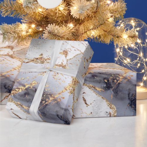 Marble faux gold vein white purple chic elegant wrapping paper